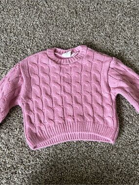 Kid Zara Pink Cable Crewneck Sweater